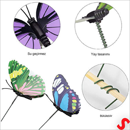 Bükülebilir Çubuklu ve 3 Boyutlu Kelebek, 12 Adet - Rainbow