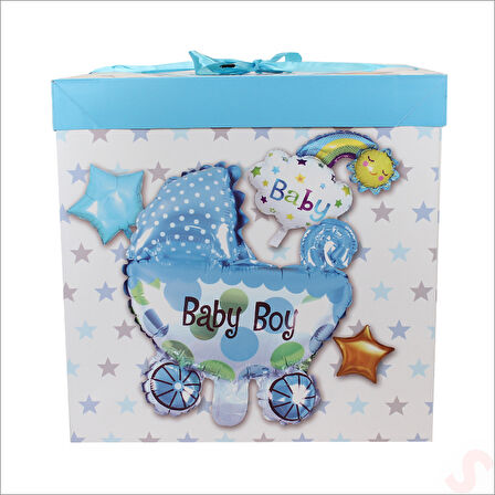 Kapaklı, Katlanır Demonte Karton Kutu, 30cm - Puset & Mavi