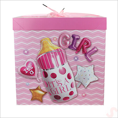 Kapaklı, Katlanır Demonte Karton Kutu, 30cm - Biberon & Pembe