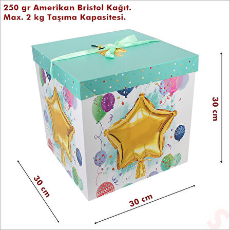Kapaklı, Katlanır Demonte Karton Kutu, 30cm - Balon & Yeşil