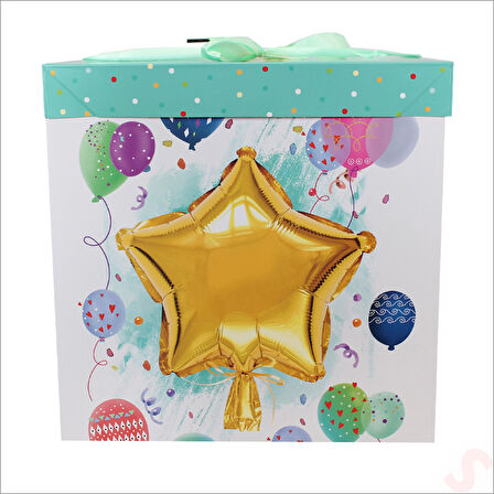 Kapaklı, Katlanır Demonte Karton Kutu, 30cm - Balon & Yeşil