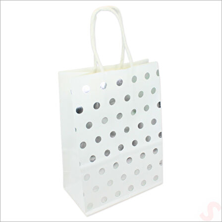 Gümüş Puanlı Beyaz Karton Çanta, 27 x 21 x 11 cm - 1 Adet
