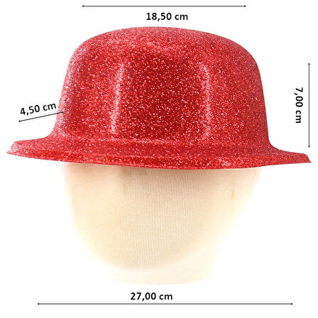 Simli Melon Şapka, 27cm x 7cm x 1 Adet - Kırmızı