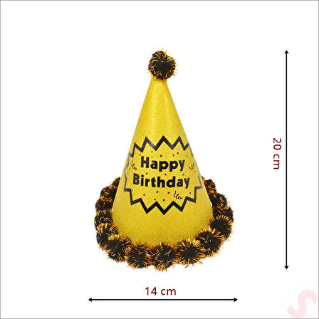 Ponponlu Happy Birthday Şapka, 20cm x 1 Adet - Altın