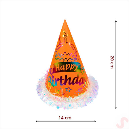 Hologram Happy Birthday Şapka, 24cm x 1 Adet - Turuncu