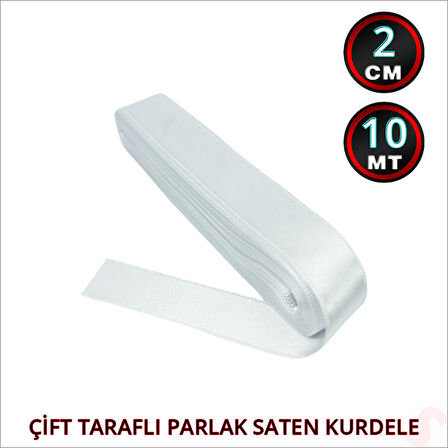Saten Kurdele, 2cm x 10mt - Beyaz