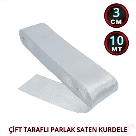 Saten Kurdele, 3cm x 10mt - Beyaz