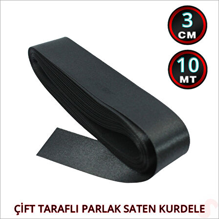 Saten Kurdele, 3cm x 10mt - Siyah