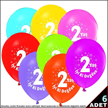 2.Yaş Doğum Günü Pastel Balon, 30cm x 6 Adet