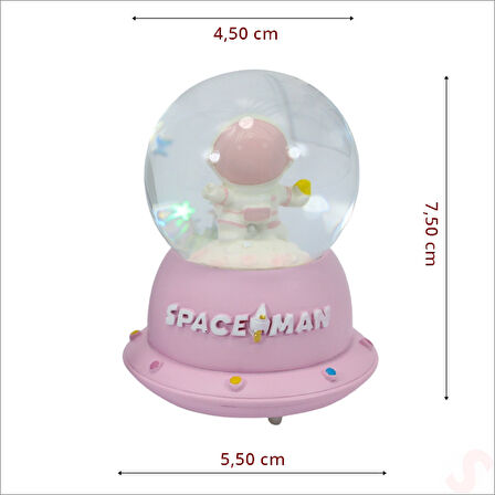 Uçuşan Yıldızlı,7,5cm x 4,5cm Led Işıklı Astronot Küre - Pembe