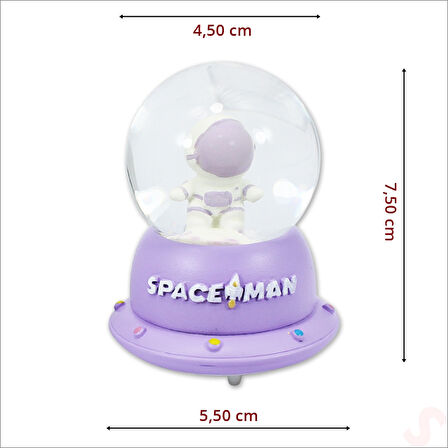 Uçuşan Yıldızlı,7,5cm x 4,5cm Led Işıklı Astronot Küre - Lila