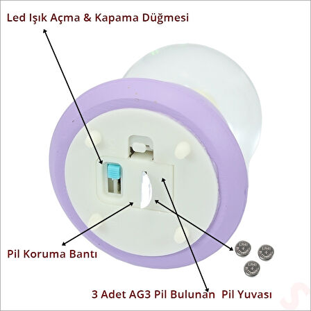 Uçuşan Yıldızlı,7,5cm x 4,5cm Led Işıklı Astronot Küre - Lila