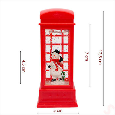 Uçuşan Simli,12,5 x 5cm Led Işıklı Telefon Kulübesi Küre-Kardan Adam