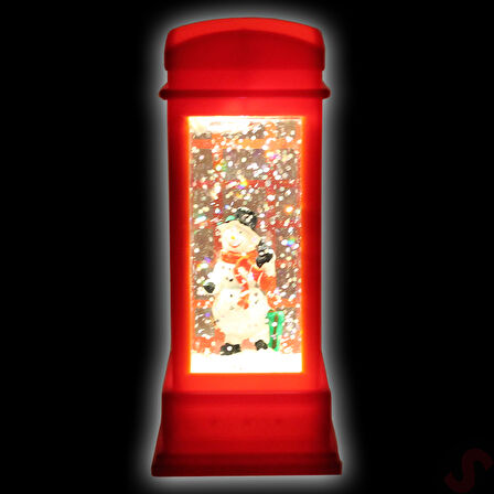 Uçuşan Simli,12,5 x 5cm Led Işıklı Telefon Kulübesi Küre-Kardan Adam