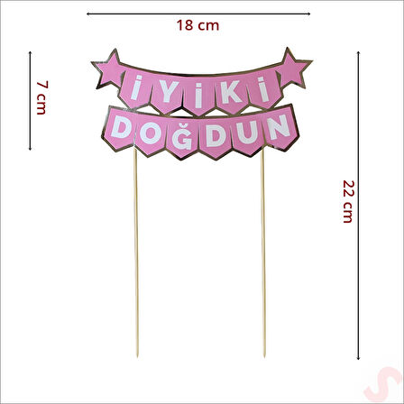İyi Ki Doğdun Banner Pasta SüSü, Pembe Gümüş - 22cm x 18cm