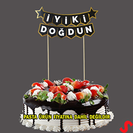 İyi Ki Doğdun Banner Pasta SüSü, Siyah Altın - 22cm x 18cm