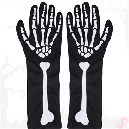 Halloween Kemik Desenli İskelet Eldiven Çifti
