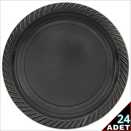 Plastik Tabak, 22cm x 24 Adet - Siyah
