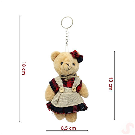 Pelüş Kıyafetli Ayıcık Anahtarlık, 13 x 8,5 cm - Kız Model