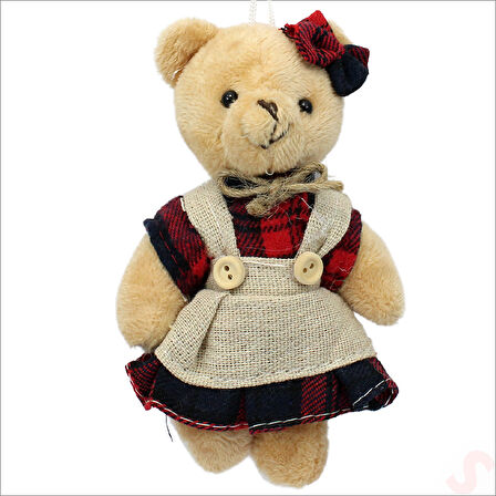 Pelüş Kıyafetli Ayıcık Anahtarlık, 13 x 8,5 cm - Kız Model