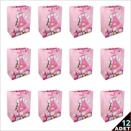 Karton Çanta, Etek Model Pembe 23 x 18 x 10 cm - 12 Adet