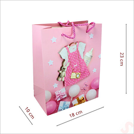 Karton Çanta, Etek Model Pembe 23 x 18 x 10 cm - 12 Adet
