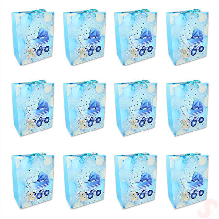 Karton Çanta, Puset Model Mavi 23 x 18 x 10 cm - 12 Adet