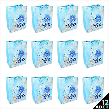 Karton Çanta, Puset Model Mavi 23 x 18 x 10 cm - 12 Adet