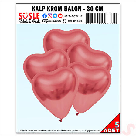 Krom Kalp Balon, Gül Kurusu - 30cm x 5 Adet