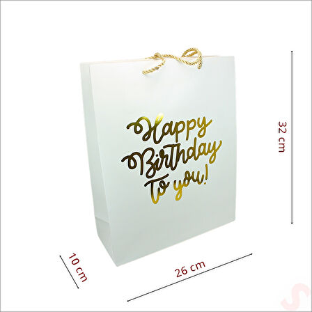 Happy Birthday Beyaz Karton Çanta, 32 x 26 x 10 cm - 12 Adet