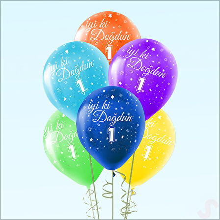 1 Yaş İyi ki Doğdun Çok Renkli Pastel Balon, 30cm x 8 Adet