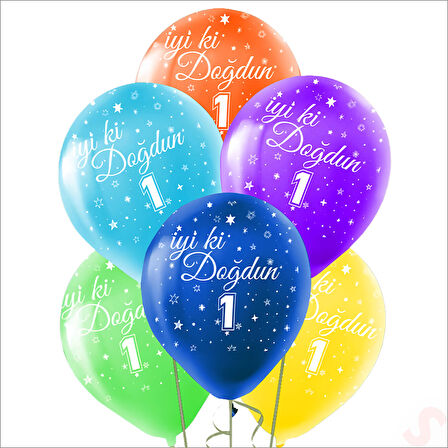 1 Yaş İyi ki Doğdun Çok Renkli Pastel Balon, 30cm x 8 Adet