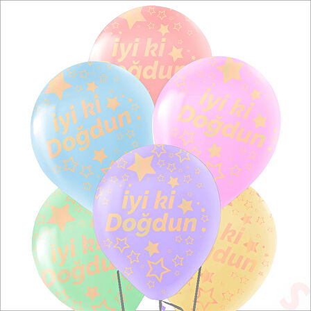 İyi ki Doğdun Çok Renkli Makaron Balon, 30cm x 8 Adet