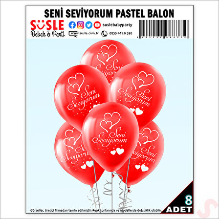 Seni Seviyorum Baskılı Pastel Balon, 30cm x 8 Adet