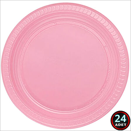 Plastik Tabak, 22cm x 24 Adet - Pembe