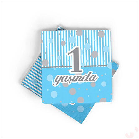 1 Yaşında Peçete 33cm x 33cm, 20 Adet - Mavi