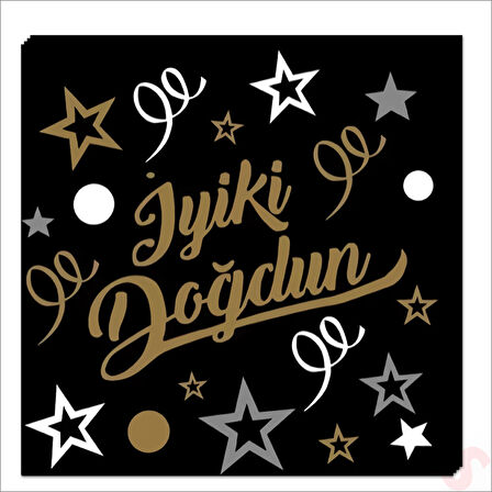 İyiki Doğdun Siyah & Altın Peçete, 33cm x 33cm - 20 Adet