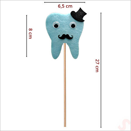 Diş Figürlü Keçe Çubuk SüS, 27cm x 6,5cm - Mavi, 10 Adet