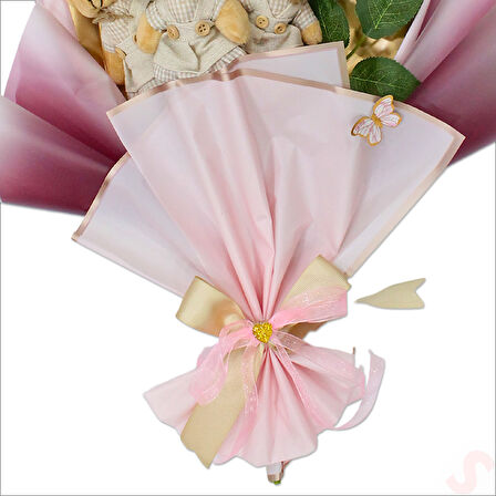 6 Pelüş Ayıcıklı ve 3 Yapay Güllü Buket, 59cm x 45cm