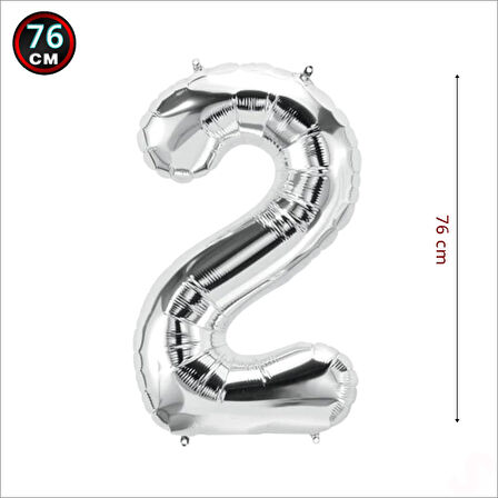 2 Yaş Rakam Gümüş Folyo Balon - 76 cm