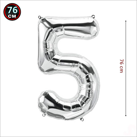 5 Yaş Rakam Gümüş Folyo Balon - 76 cm