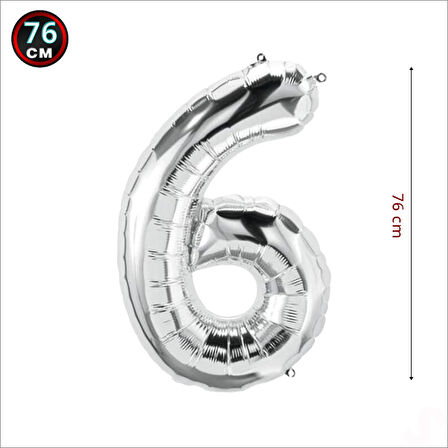 6 Yaş Rakam Gümüş Folyo Balon - 76 cm