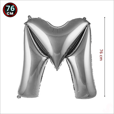M Harf Gümüş Folyo Balon - 76 cm