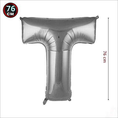 T Harf Gümüş Folyo Balon - 76 cm
