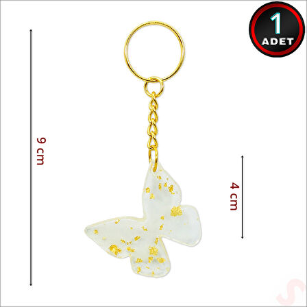 Epoksi Kelebek Anahtarlık, Altın - 1 Adet