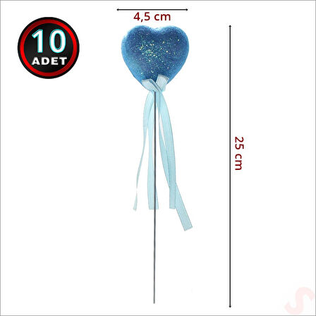 Mavi Simli Kalp Çubuk, 25 cm x 4,5 cm - 10 Adet
