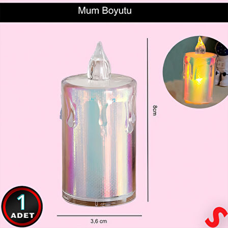 Erimiş MuM Görünümlü,Gökkuşağı Işıklı Pilli Led MuM, 8x3,6cmx1 Adet