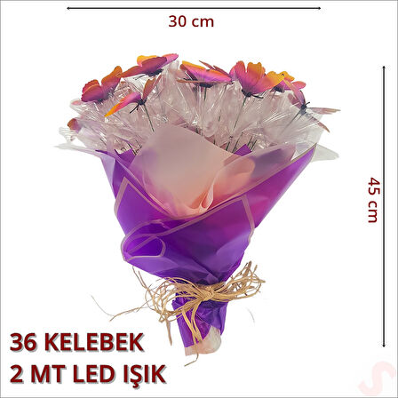 Led Işıklı Kelebek Buketi - 45cm x 30cm