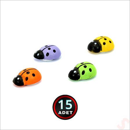 Uğur Böceği Ahşap Sticker, 1,5cm x 1,2cm  x 15 Adet - Çok Renkli