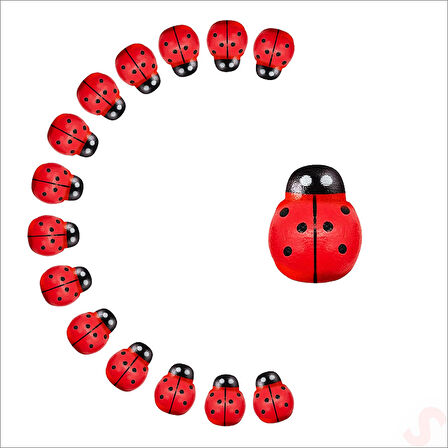 Uğur Böceği Ahşap Sticker, 1,5cm x 1,2cm  x 15 Adet - Kırmızı